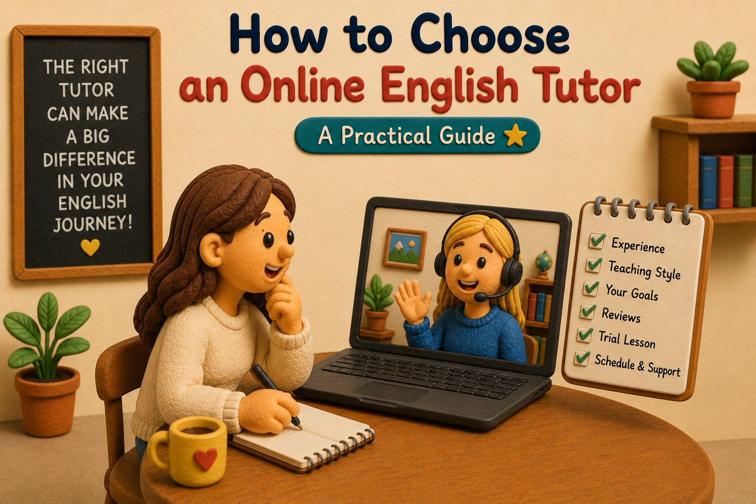 Choosing the right online English tutor on a laptop